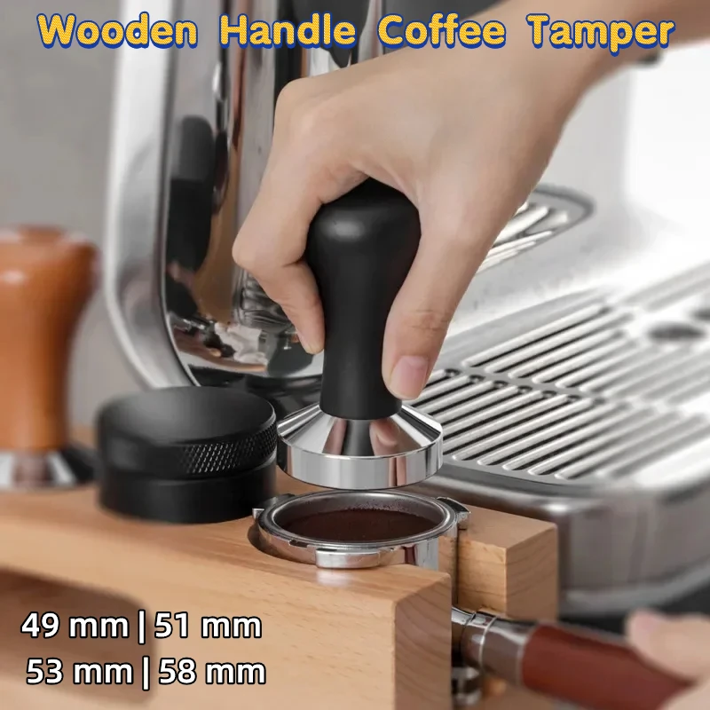 

Wooden Handle Coffee Tamper 49mm 51mm 53mm 58mm Espresso Tamper Stainless Steel Coffee Tamper Press Flat Base Coffee Accessories