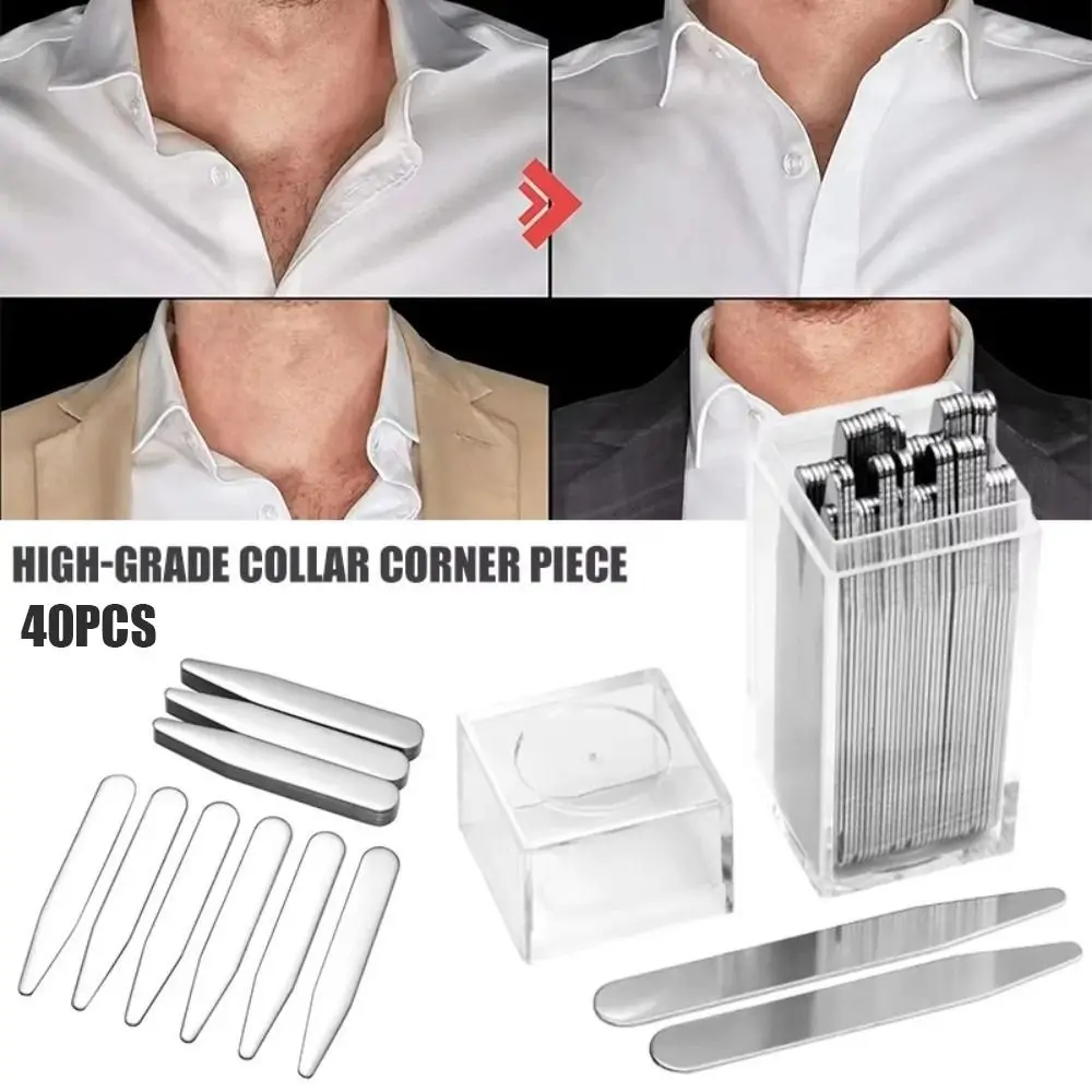 40Pcs Anti-roll Stainless Steel Collar Stiffeners Collar Shaper Fixed Pads Magnetic Collar Stiffeners Shirt Stand Collar Tool