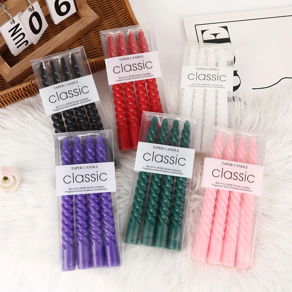 

2x 20cm Emergency Long Candle European Style Color Threaded Long Rod Candle Home Smokeless Romantic Wedding Classic Spiral Candl
