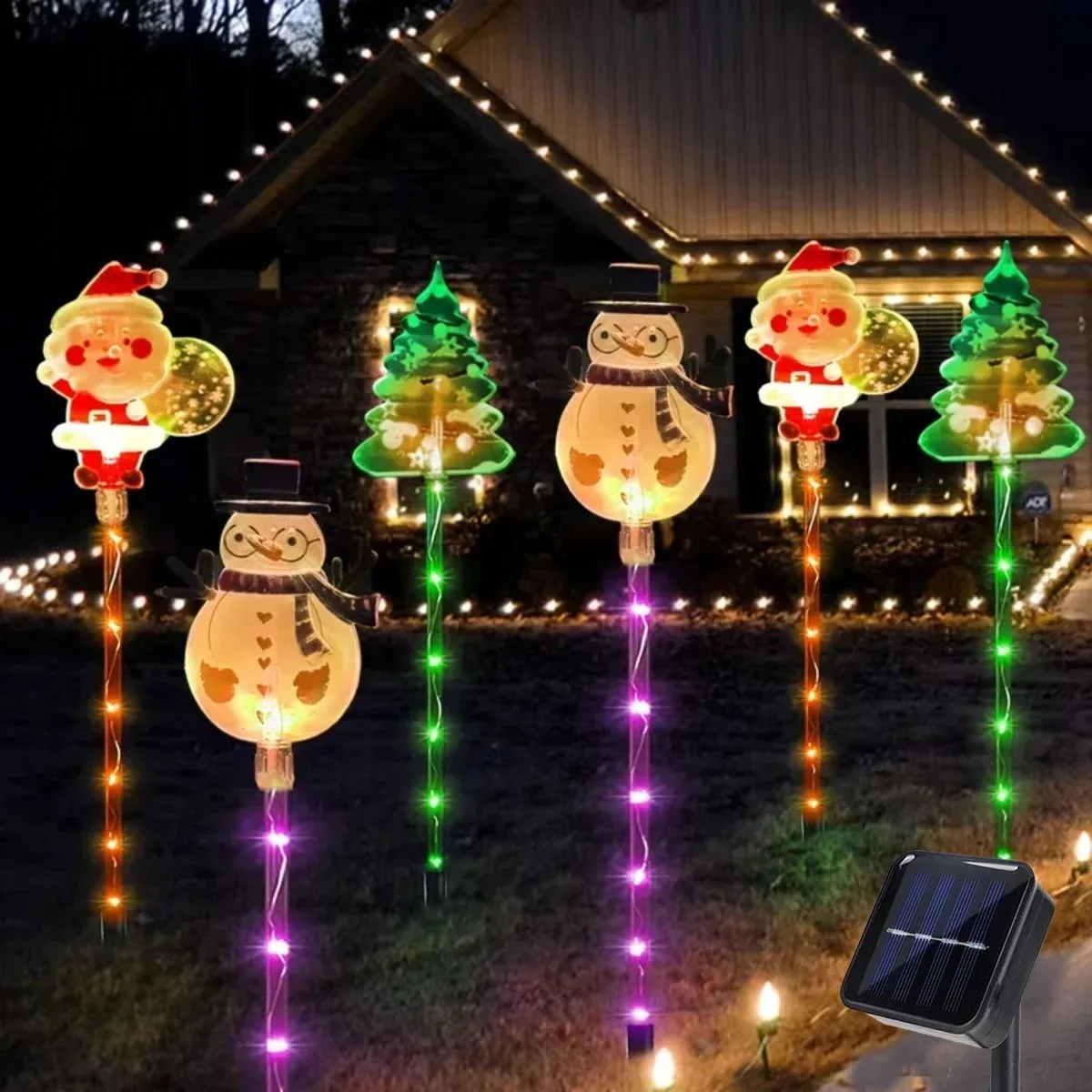 Christmas Solar Stake Light 6 Pack, Santa Snowman Tree Led Garden Pathway Ip44 Waterproof Holiday Yard