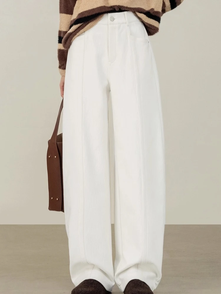 

SENTUBILA Women's Fleece Sickle Pant 2025 Autumn White Elastic Waist Loose Fit Bottoms Office Commuter Casual Trousers 154KN3076
