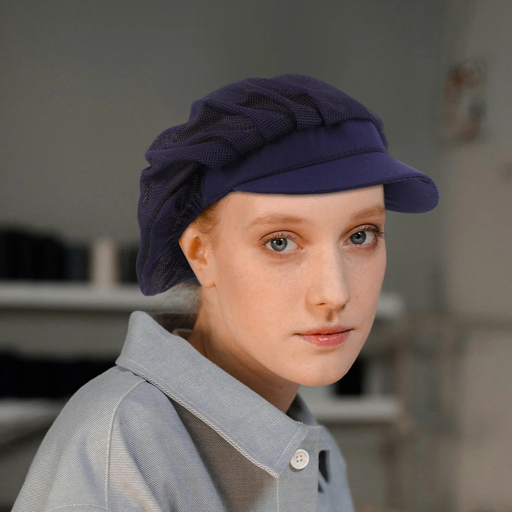 หมวกเชฟระบายอากาศ 2 ชิ้น หมวกตาข่ายแบบ unisex สำหรับใช้ในครัว ทำอาหาร บริการอาหาร ใช้ในอุตสาหกรรมอาหาร หมวกสีกรมท่าสำหรับผู้หญิง