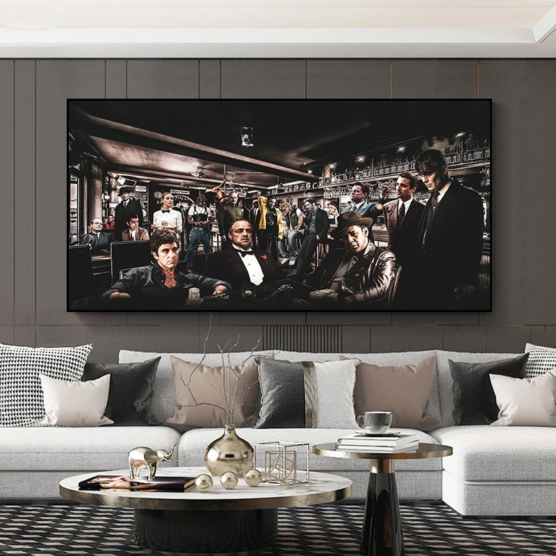 Movie Godfather,Scarface,the Wolf of Wall Street Party Group Photo Canvas Painting Gangster Movie Characters Posters Home Decor