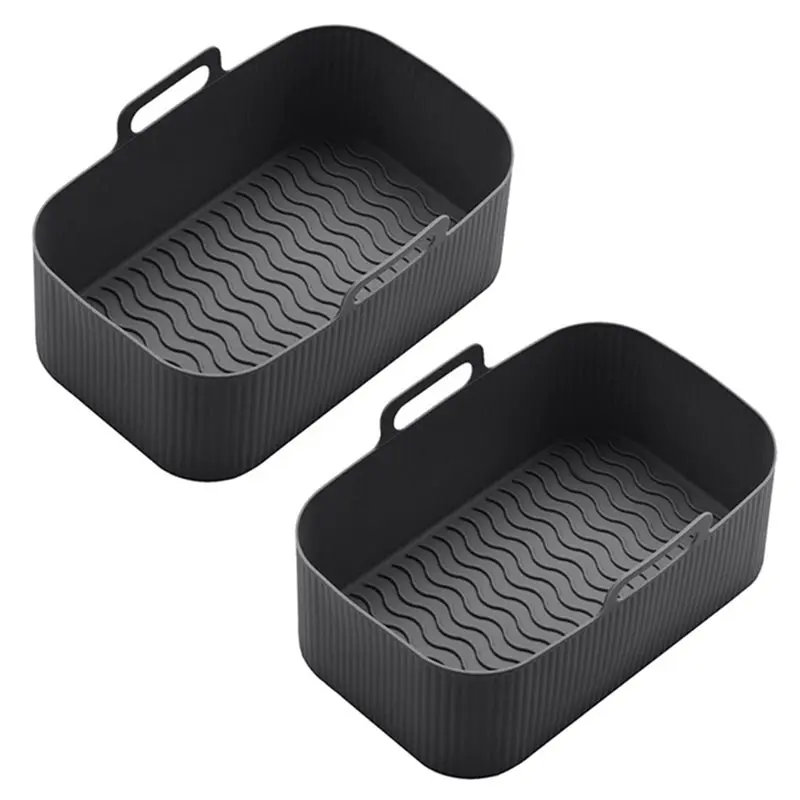A59P New 4Pcs Silicone Pot For Air Fryer Foldable Basket Air Fryer Rack With Handles Black view 6