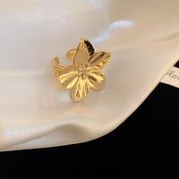 Vintage Gold Color Metal Flower Ring For Women Girls Simple Geometric Opening Index Finger Ring Party Temperament Jewelry Gifts