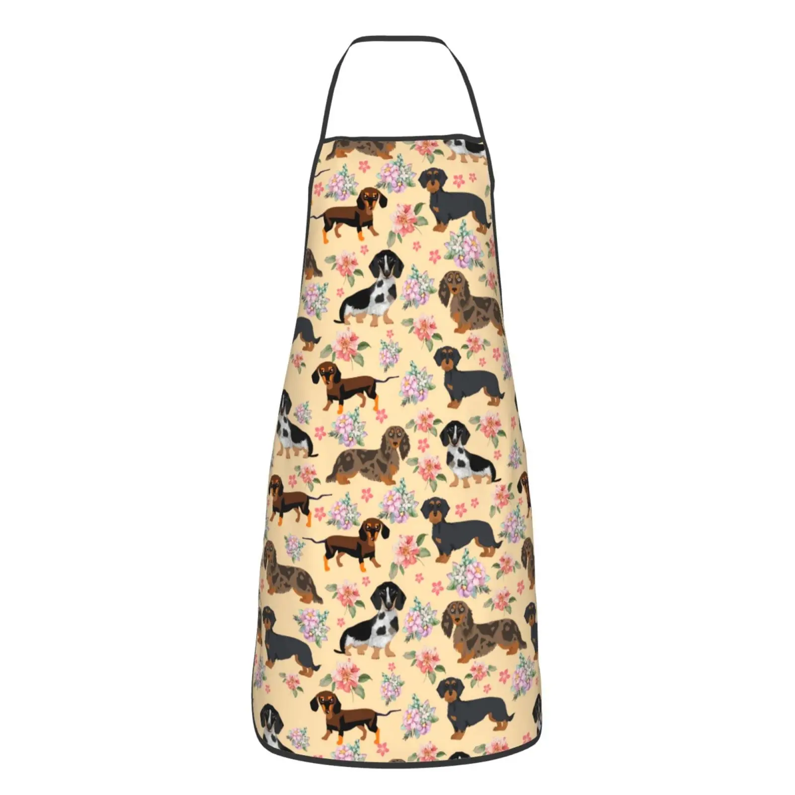 Dachshund Sausage Dogs Pink Flowers Apron Adjustable Waterproof Apron for Men Women Kitchen Cooking