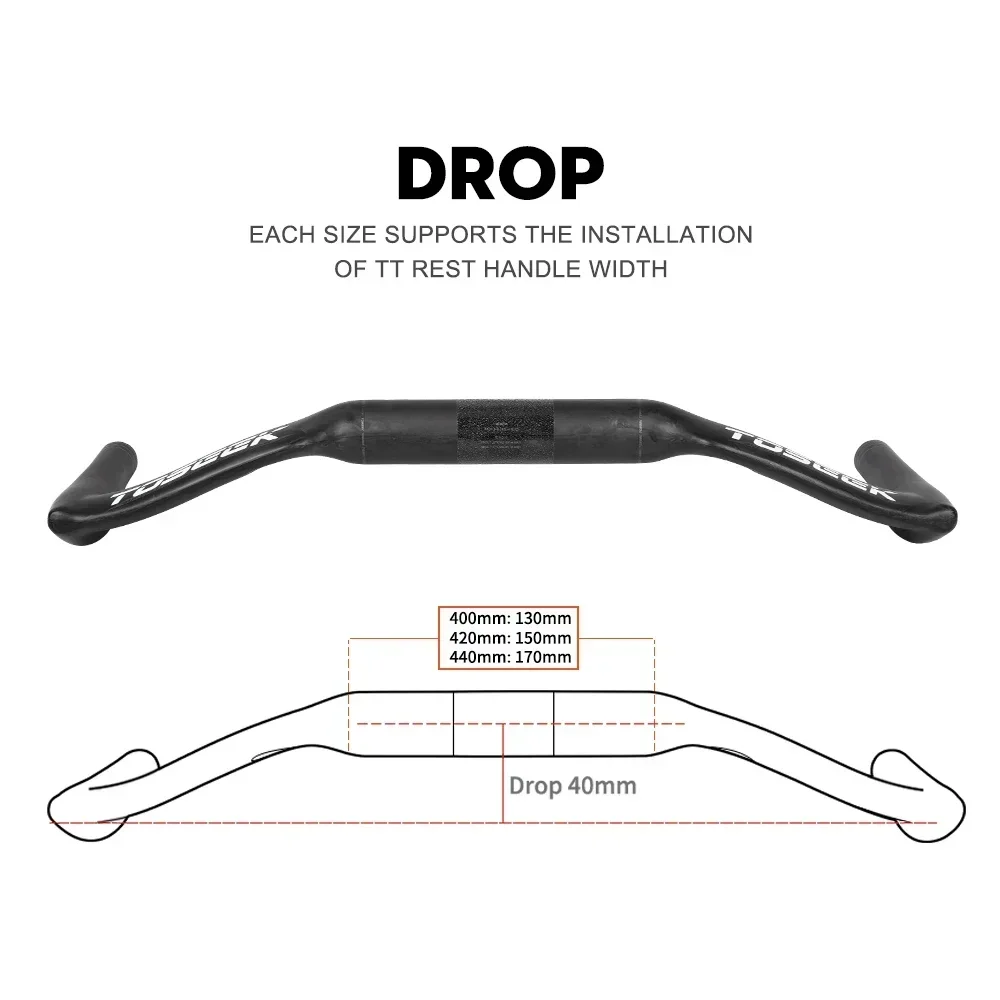 TOSEEK 400/420/440MM TT20 Carbon Fiber Road Bike Handlebar Bicycle Rest Relax TT Handlebar Ultralight Race Bike Rest TT Bar