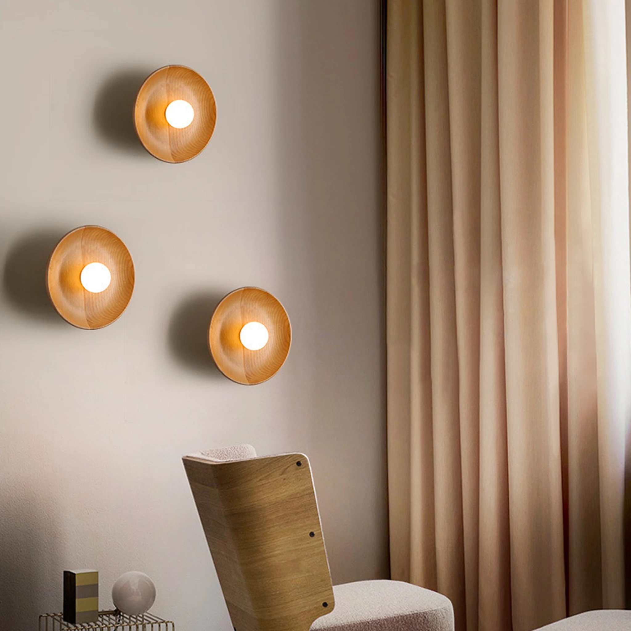 Nordic Wood Wall Light Modern Round Wall Sconce LED Indoor Decor Bedroom Bedside Living Room Corridor Light Fixture