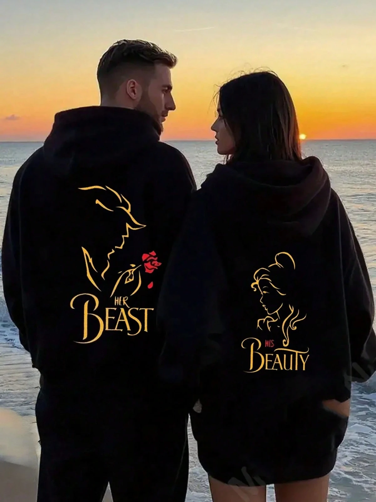 

1 шт. пуловер с капюшоном для пар, пуловер с длинными рукавами и карманами His BEAST / His BEAUTY, уютный повседневный зимний пуловер для пар, подарки, топы