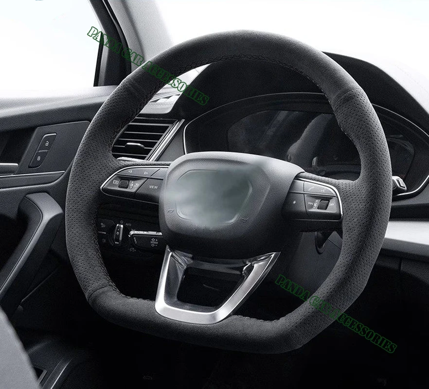 9002 Suede Genuine Leather Black Thread Hand Stitching Steering Wheel Cover Wrap Car Accessoires Specifically For Audi Q3 SQ5