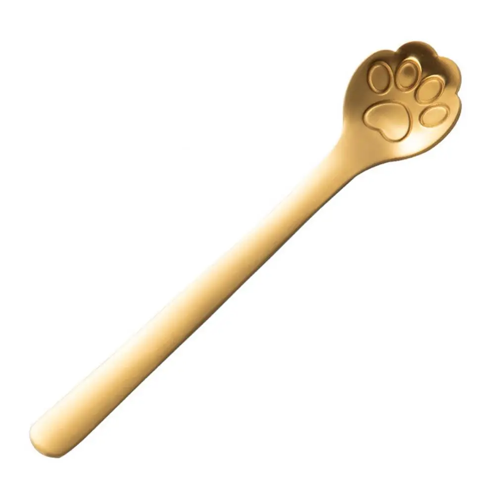 Spoons Spoon Stainless Steel Cute Creative Stirring Spoon Gold Dog Cat Paw Claw Hollow Tea Coffee Dessert Kitchen Tools