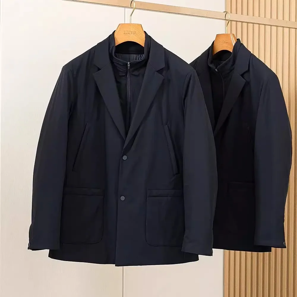 

Теплый повседневный мужской хлопковый костюм Busin, джатовый двухслойный воротник-стойка, молодежная трендовая зимняя коллекция, ткань 3 дюйма