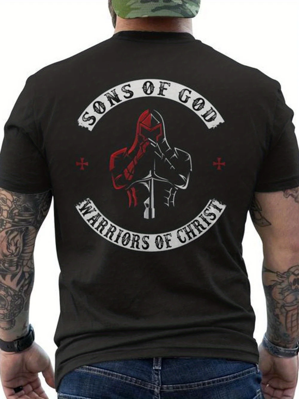 Herren-T-Shirt mit Aufdruck „Ritter Templer Christlicher Glaube“ – „Sohn Gottes Christi“ und Templermotiv – Kurzarm, Freizeit-Stil