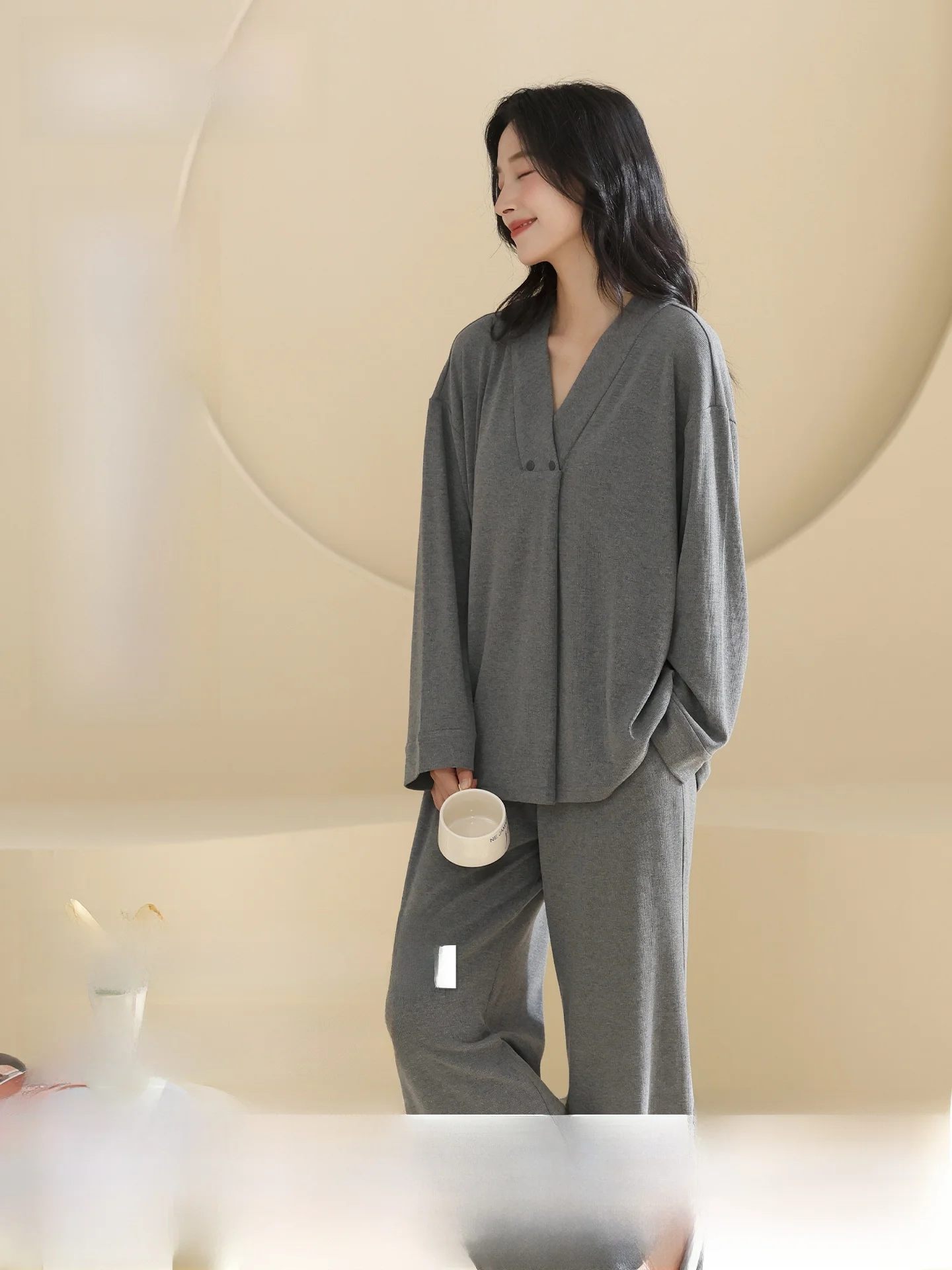 pregnant-women-sleepwear-set-with-chest-pad-home-clothes-for-postpartum-nursing-autumn-winter-seasonal-soft-long-sleeve-loose
