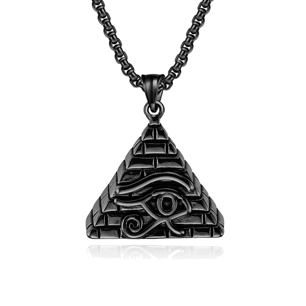 Fashion Vintage Eye Of Horus Necklace For Men Stainless Steel Egyptian Pyramid Pendant Unique Amulet Jewelry Gifts Dropshipping