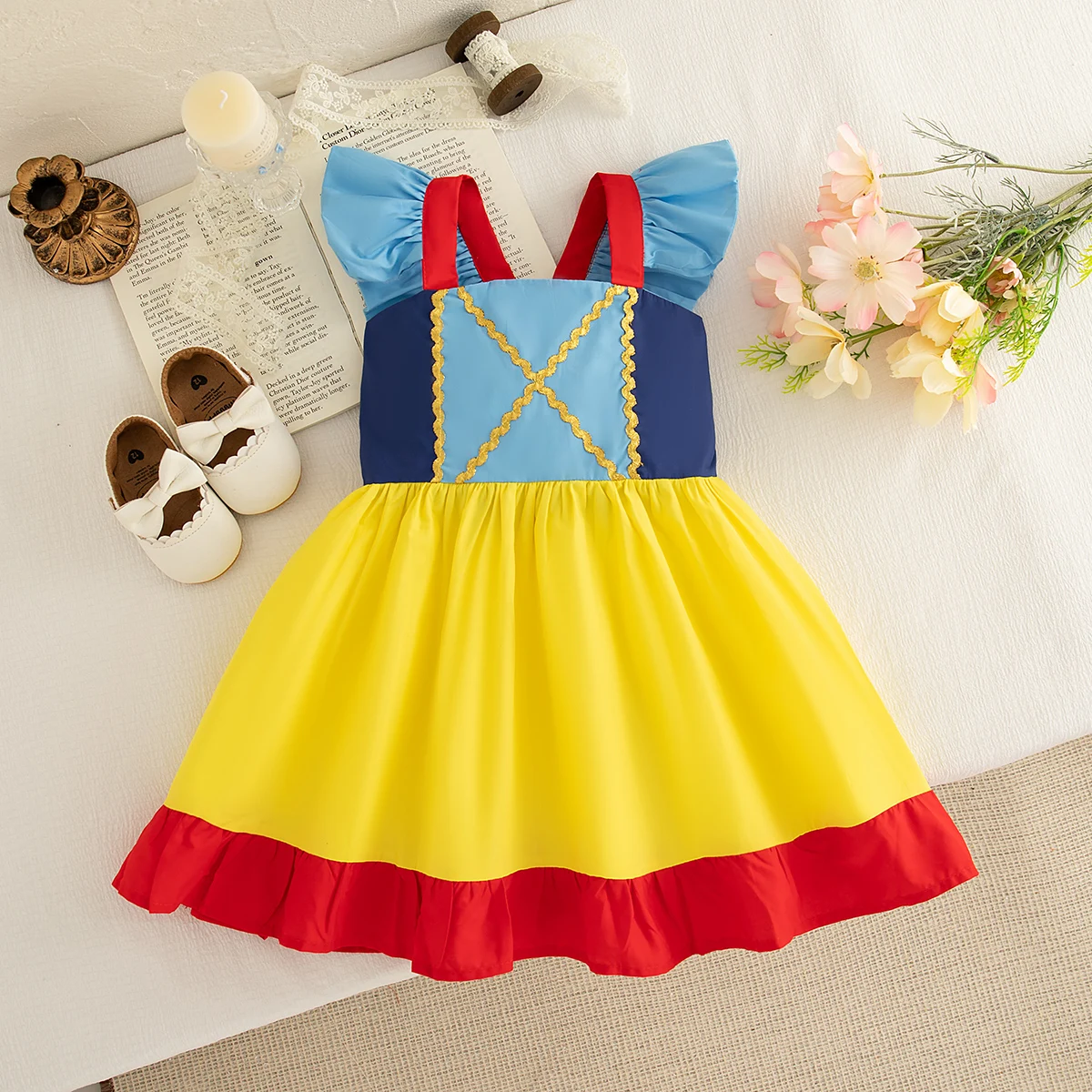 

Girl Baby Dresses Princess Summer New Short sleeves Square Neck Baby Girl Clothes Sweet Birthday Party Splicing Baby Dresses