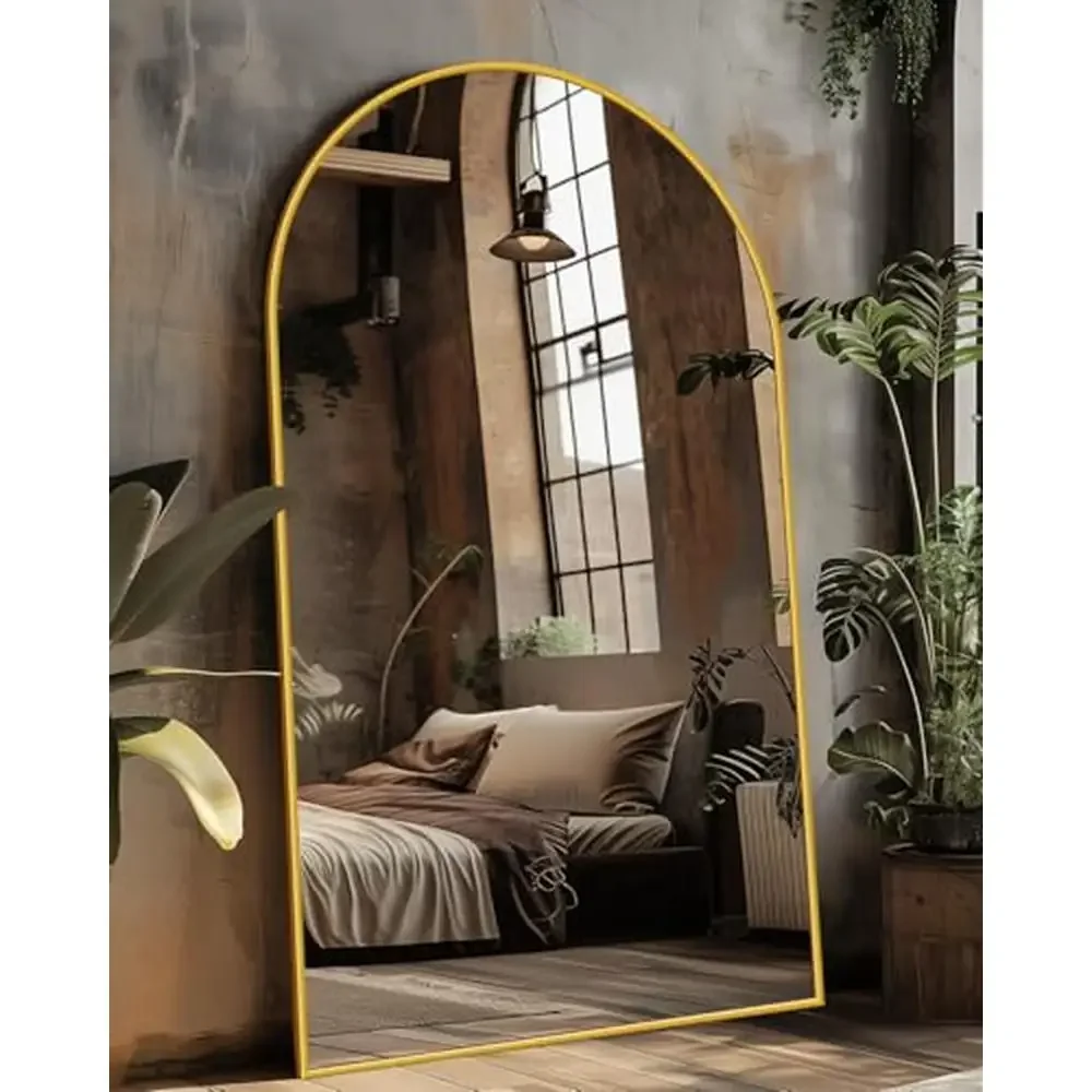 Specchio completo ad arco oversize 44"x76" con supporto Specchio da terra grande Cornice leggera in vetro HD multifunzionale