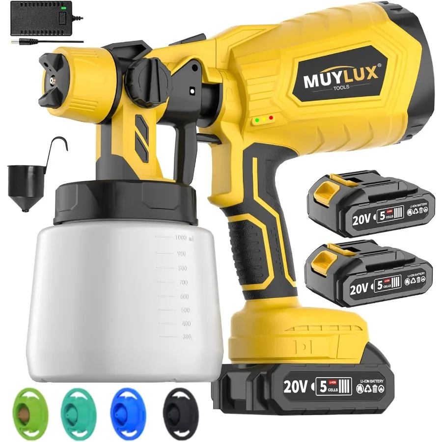 

Cordless Paint Sprayer with Battery and Charger 800W Electric Spray Gun with 5 Nozzles and 3 Spray Patterns Ideal for Interior