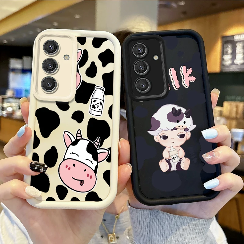 

New Cute Milk Cow Cartoon Phone Case For Samsung Galaxy S25 S24 S23 S21 Ultra Plus S24 S23 S21 S20 FE A73 A55 TPU Silicone Cover