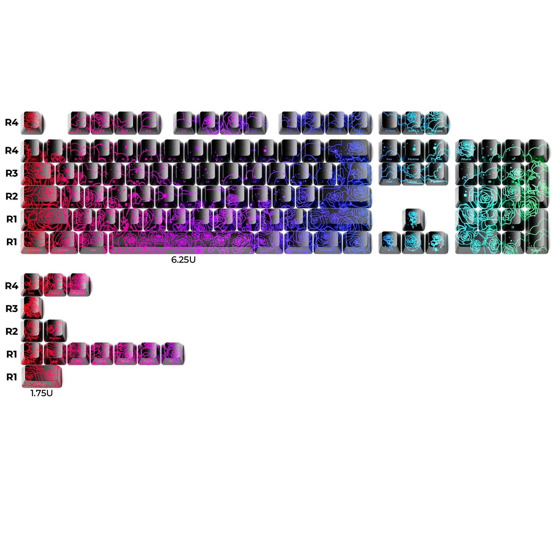 XVX Rose 2.0 keycap side engraving translucent IMD process pattern translucent magnetic axis mechanical keyboard cap universal