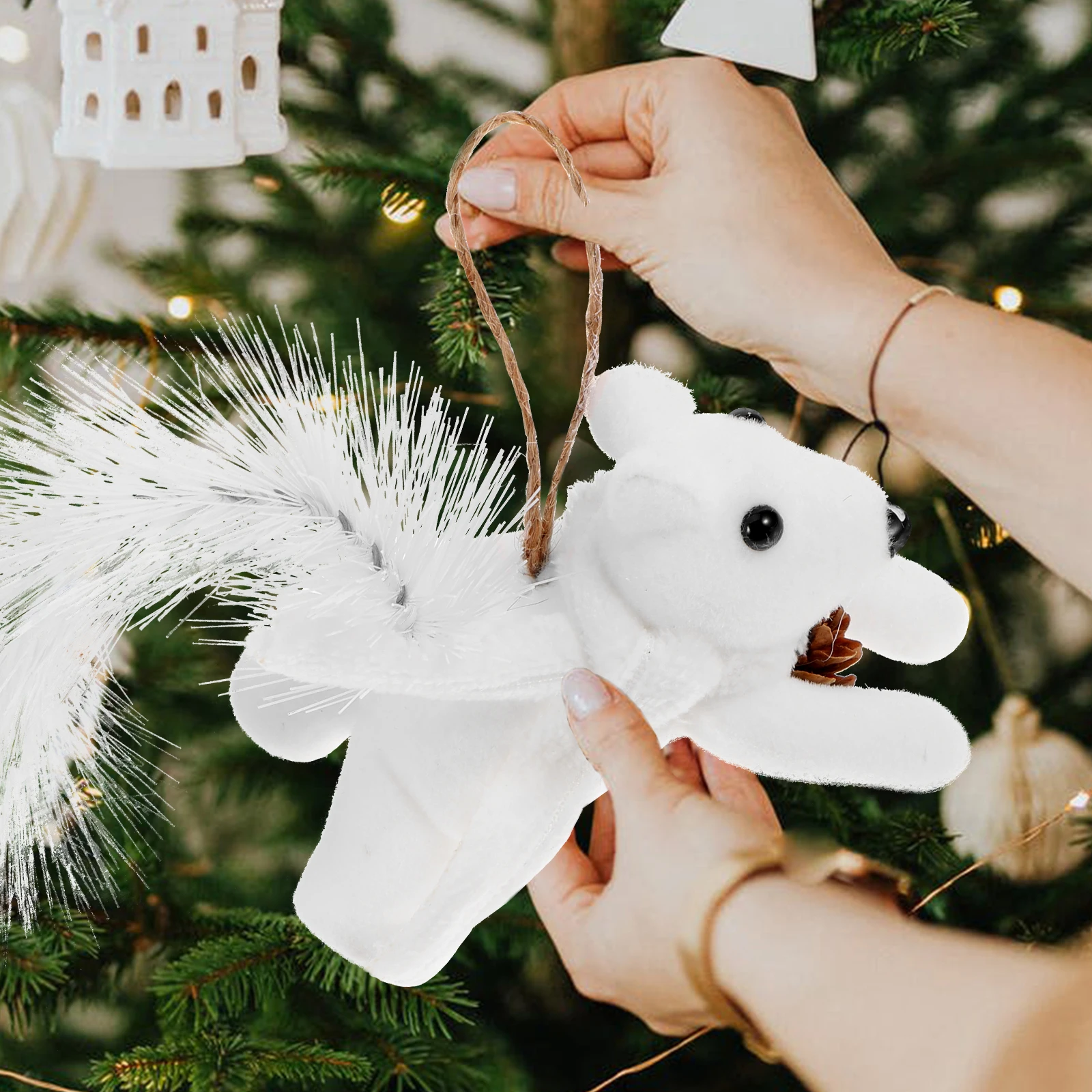 

Simulation Squirrel Pendant White Brown Christmas Tree Decoration Hanging nament DIY Craft Decorative Accessories Christmas