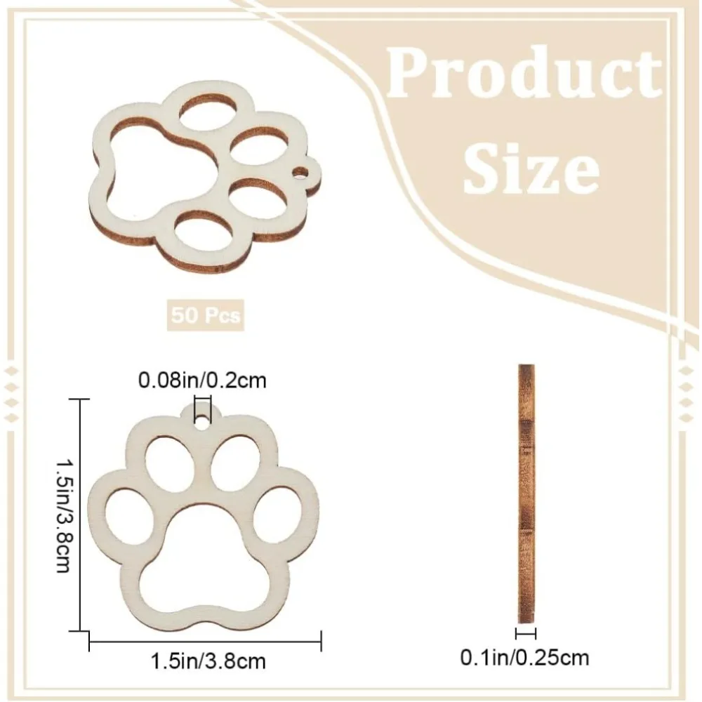 50 قطعة القرط الخشبي غير المكتمل الفراغات جرو الكلب النمر باو مخالب يطبع القواطع علامة استرخى مجوهرات الفراغات سحر القرط المعلقات #2
