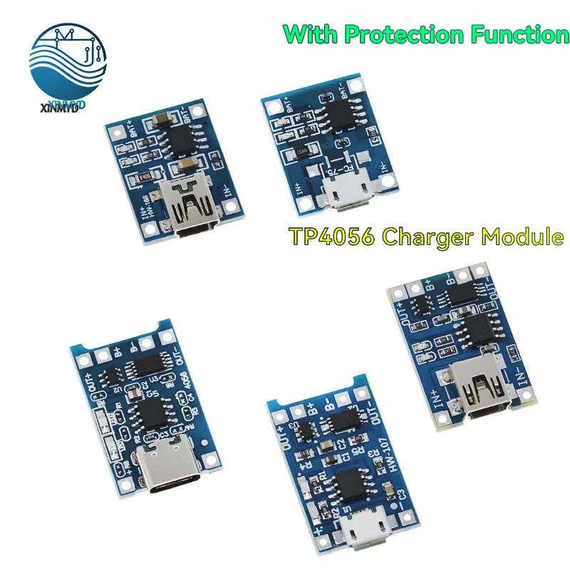 1/5PCS 5V 1A Micro/Type-c/Mini 18650 TP4056 Lithium Battery Charger Module Charging Board With Protection Dual Functions Li-ion