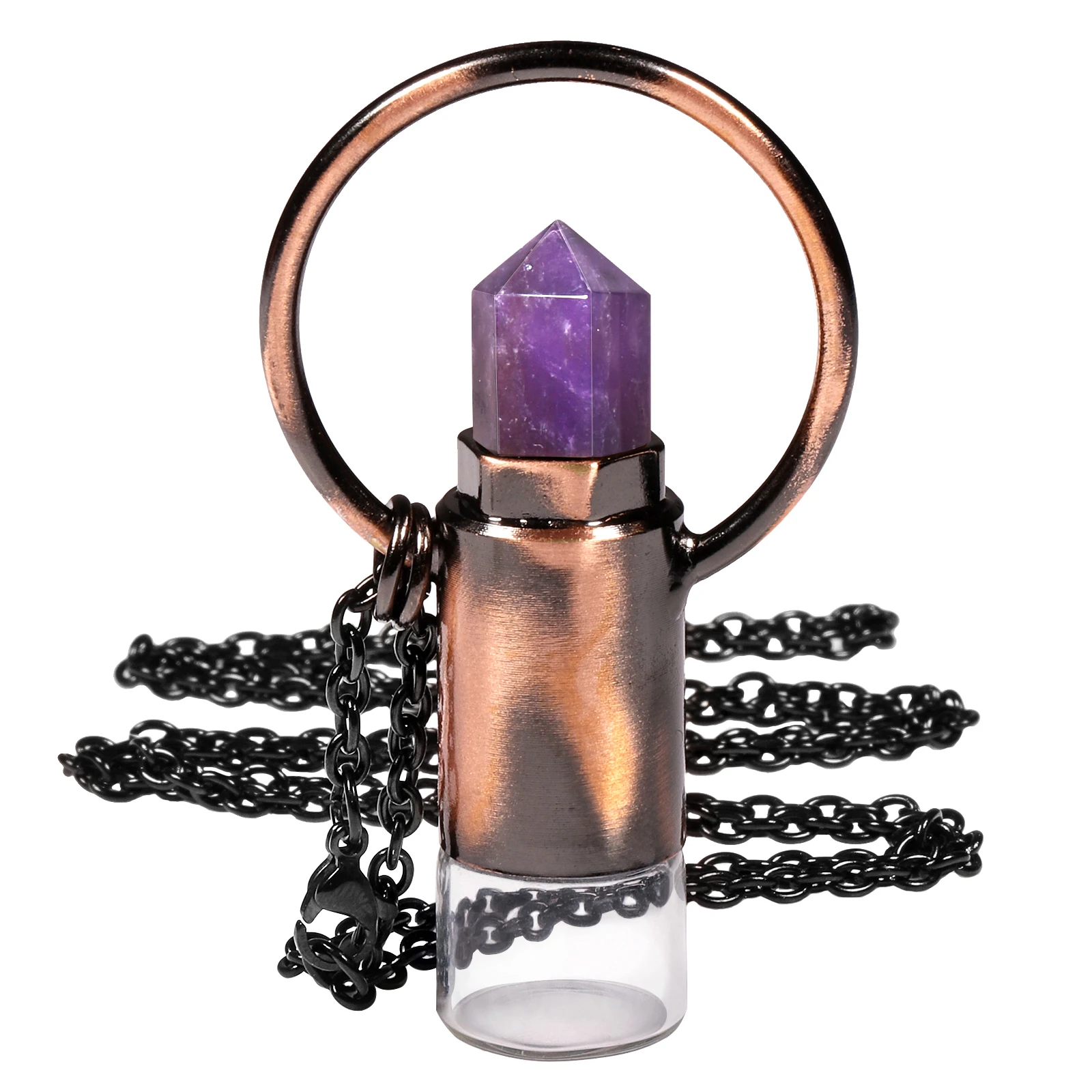 Crystal Stone Essential Oil Diffuser Pendant Necklace For Aromatherapy Hexagonal Crystal Point Pendant With Chain For Unisex