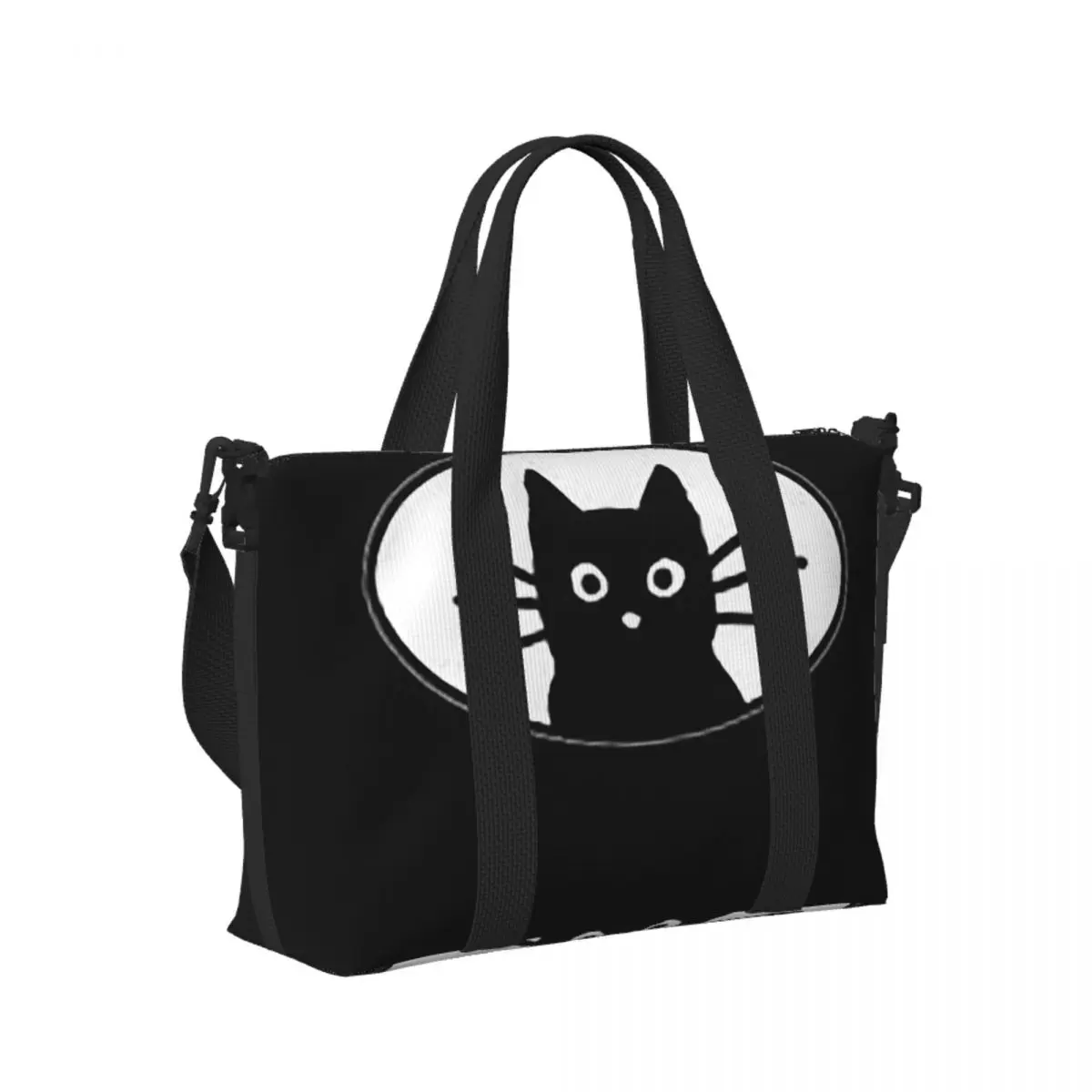 

Custom Black Cat Fac Beach Travel Bag Large Capacity Tote Bags for Gym Sport Women Shopping Duffle Shoulder Bag