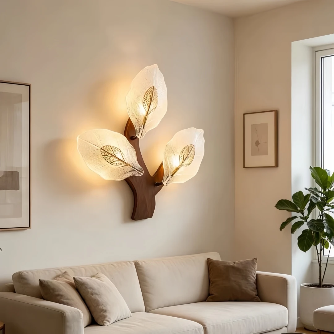Natural Double Leaf Wall Light for Bedroom Bedside Corridor Wabi Sabi Minimalist Gentle Organic Warm Home Interior Decor Lamp