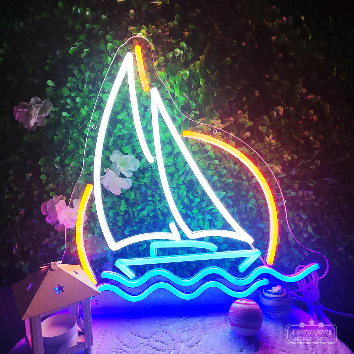 The boat shape neon lamp is suitable for bedroom room party birthday led neon lamp decoration creates the atmosphere