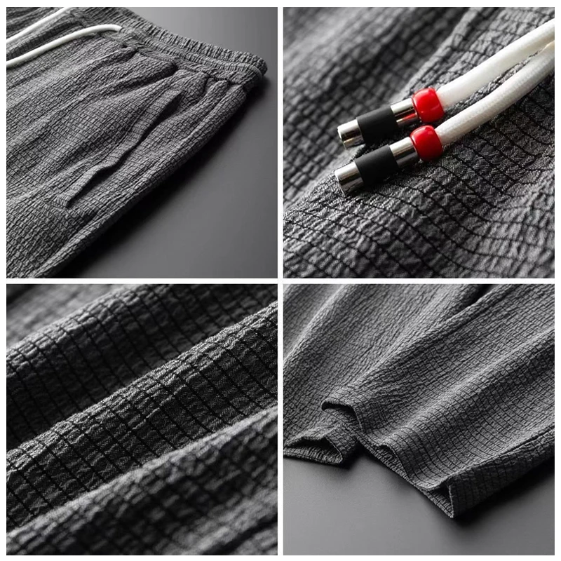 Men Outfit Set Ultrathin Ice Summer Breathable Shirts Long Pant Suits Solid Color Casual Loose Cotton Linen Two Piece Set