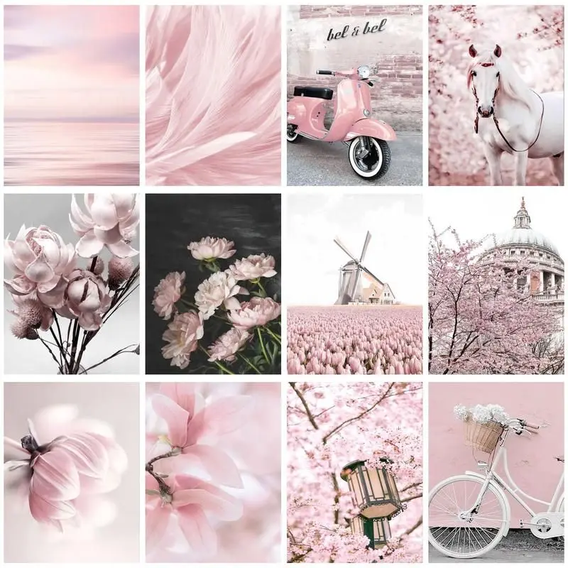 

CHENISTORY Pink Landscape Paint By Number Kits For Adults Handpainted DIY Coloring By Number On Canvas Home Decoration