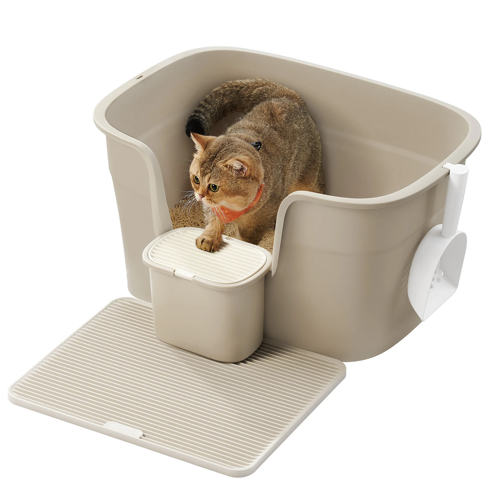 

Feandrea Cat Litter Box, 25.2" L x 17.3" W x 13" H, Extra Large Litter Box, High-Sided Litter Box with Litter Catcher Board