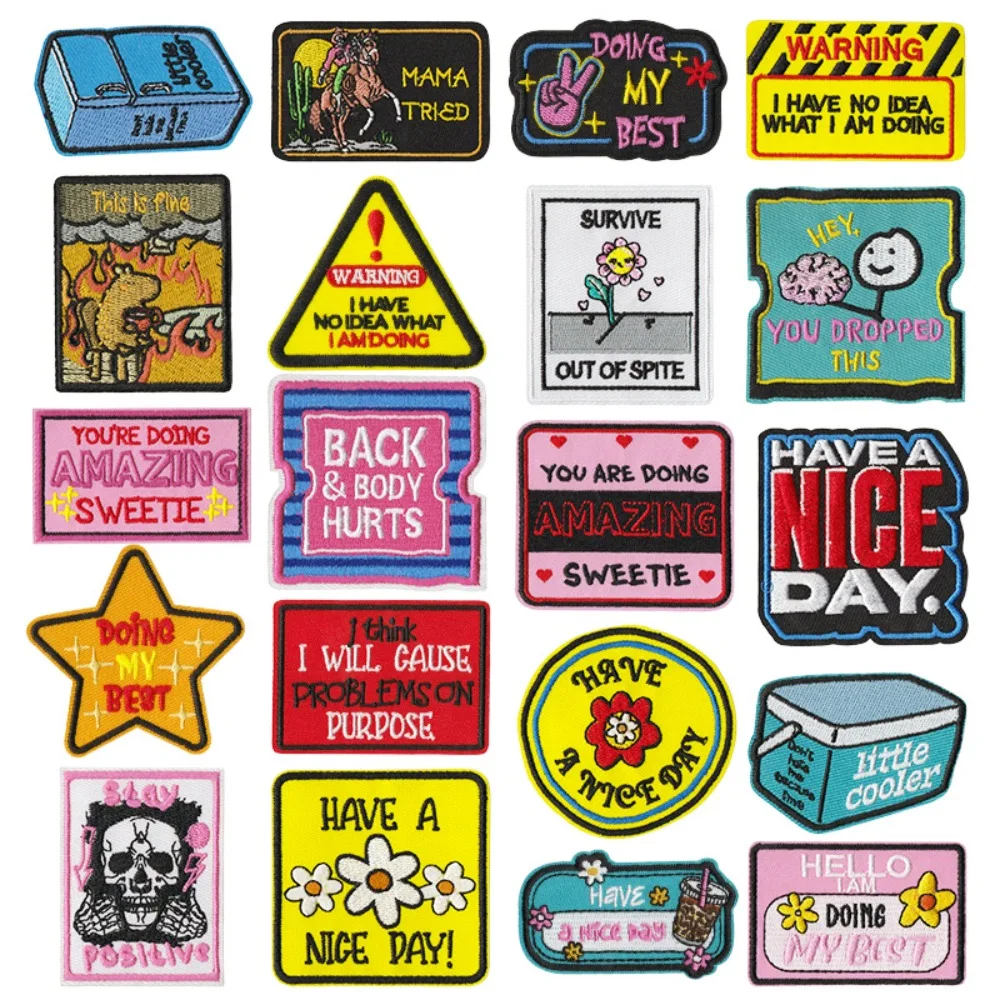 

Humorous Letters Badge Embroidery Patches DIY T-Shirt Decorative Accessories Iron on Patch Sewing Appliques Cloth Stickers Bag