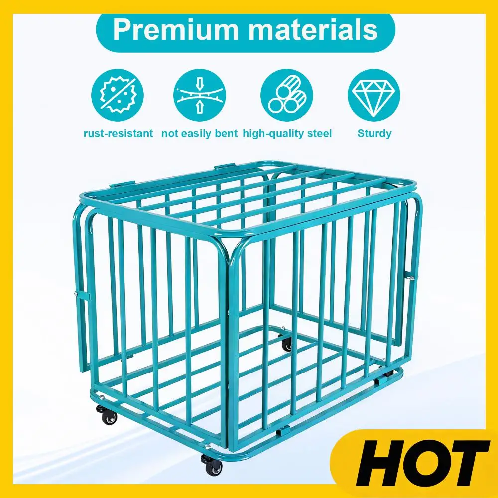 

Folding Sports Equipment Organizer Storage Basket with Wheels and Lid Stackable Rolling Cart for Garage School Kindergarten