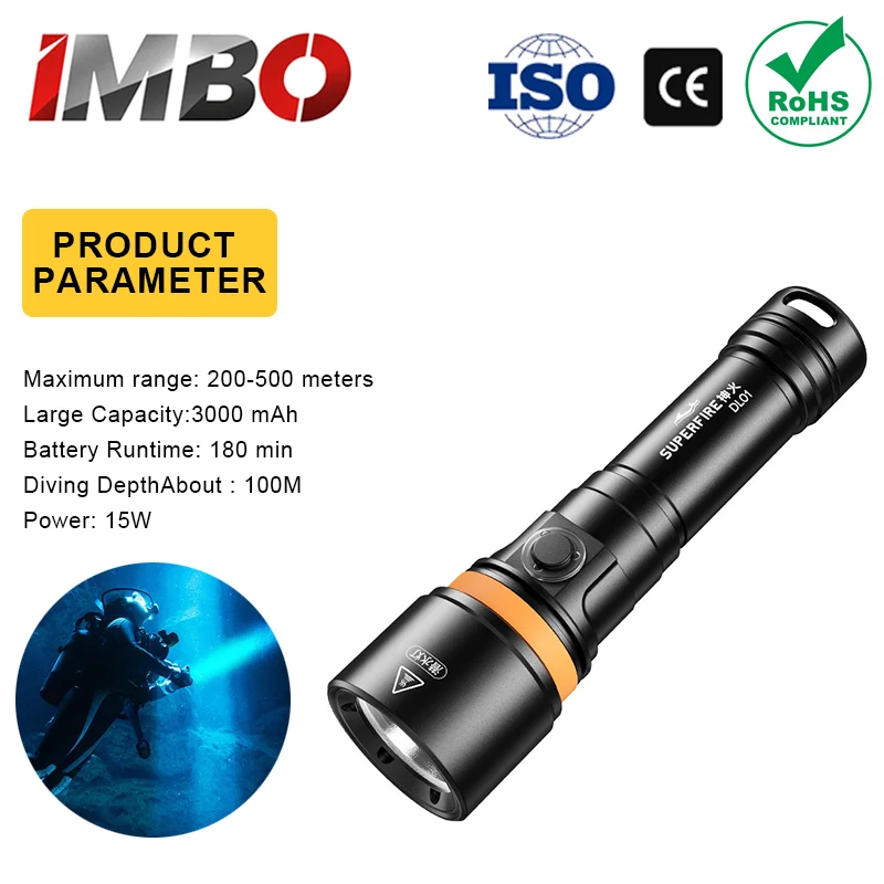 Waterproof High Strong Power Led Strong diving flashlight Ultra long range up to 500 meters durable battery USB Charging