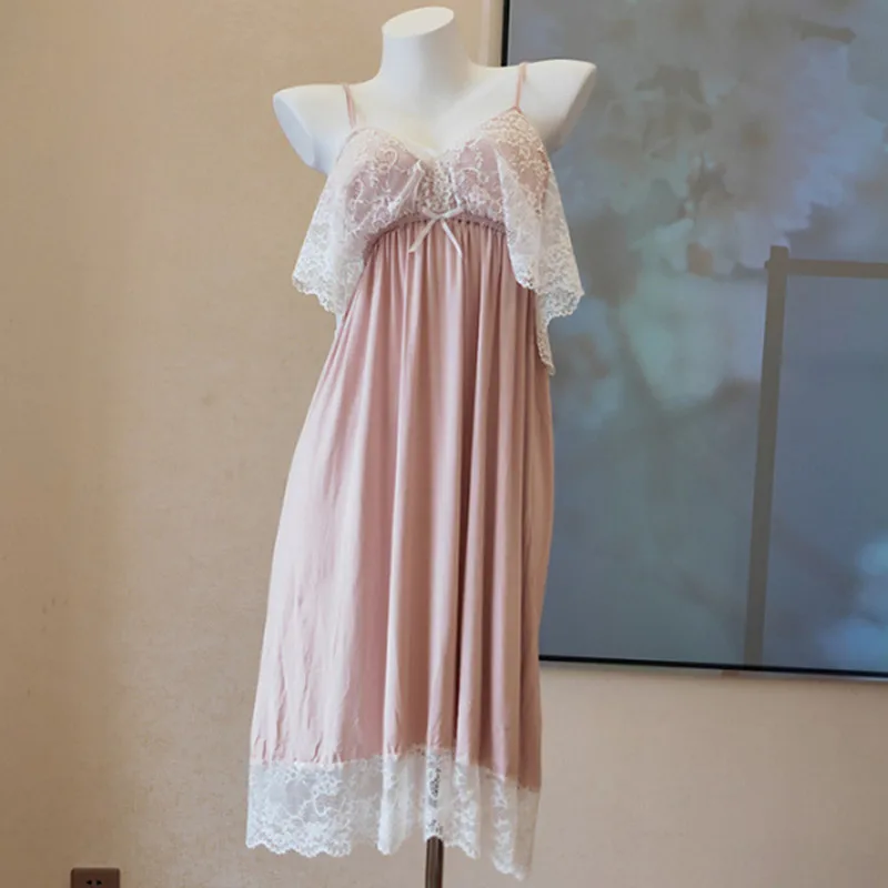 

Sexy Nightgown Modal Lace Women's Pajamas Dress Sling Nightshirt Room Wear Nightwear Ladies Nightdress Sexi Sleepshirt