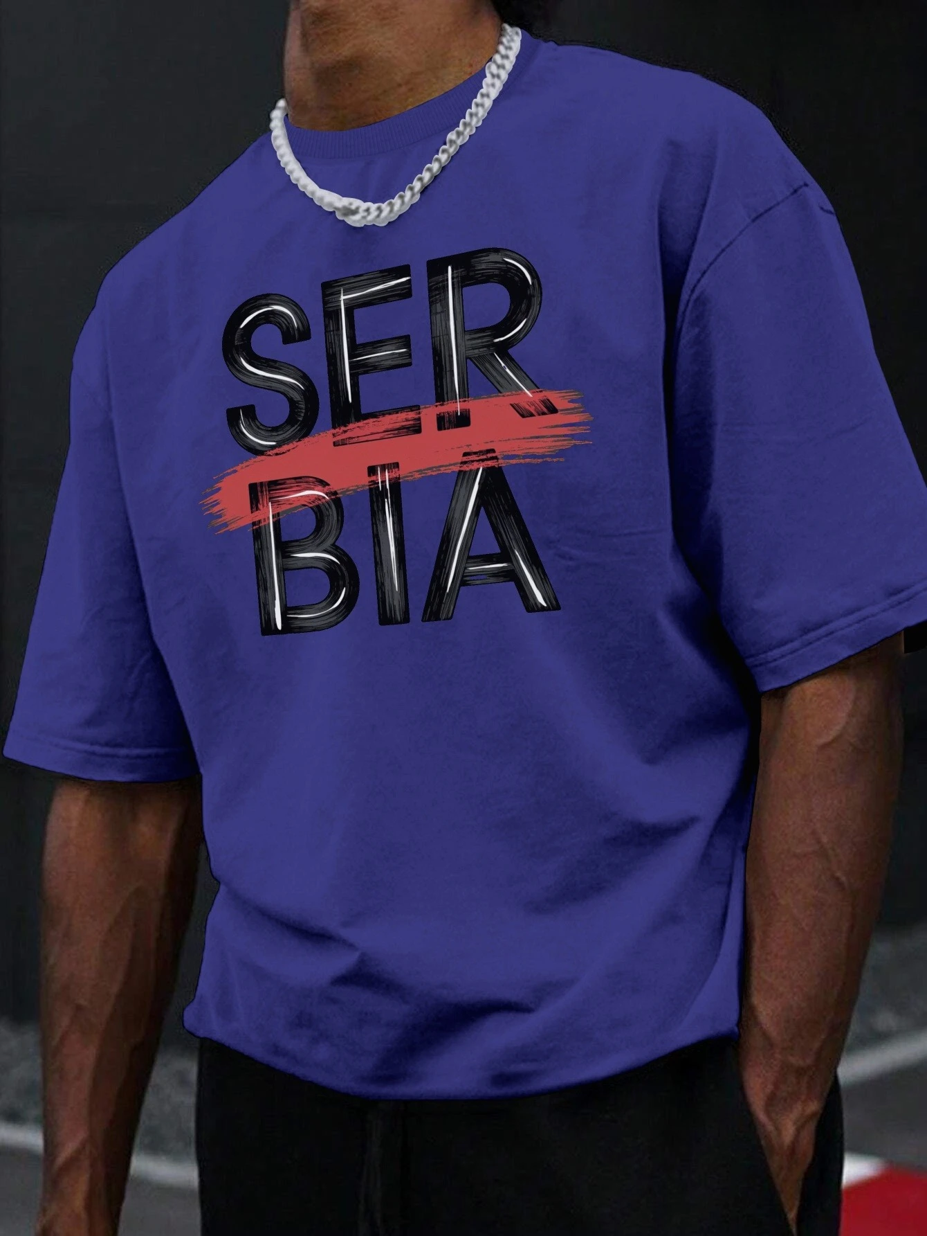 

Serbia Graphic with Bold Black & Red Brushstroke Letters design -100% cotton short sleeve O-neck casual printed men's T-shirt.