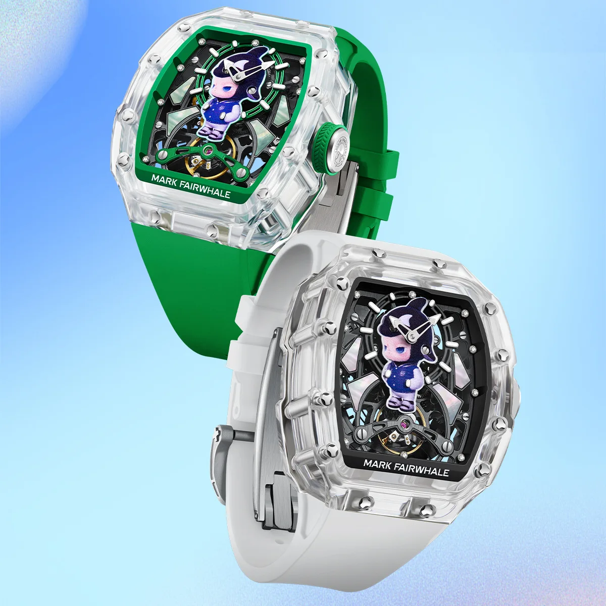 Mark Fairwhale Luxury Men's Tourbillon Mechanica นาฬิกากันน้ําส่องสว่างอัตโนมัติโครงกระดูกกีฬานาฬิกาพร้อมสายยาง