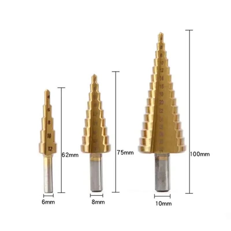 HSS Titanium Coated Stepped Drill Bit Set For Metal High Speed Steel Drilling 4-12/20/32mm Power Tools Metal Conical Drill Bit