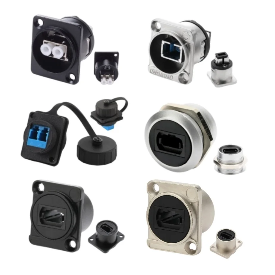d type circular screw panel chassis wall mount duplex lc sc mpo female fiber optic connector adapter zinc alloy extender coupler