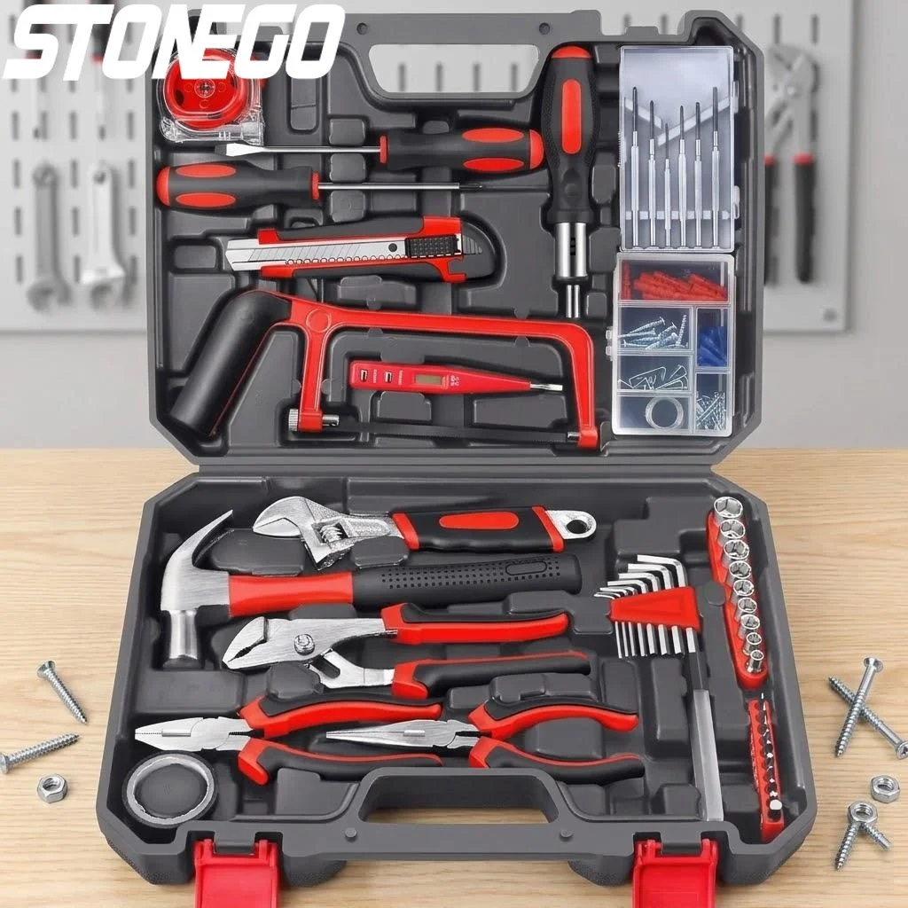 hand-tool-kit-set-19-43-108-piece-with-screwdriver-hammer-pliers-wrench-tape-measure-saw-for-home-diy-hardware-tools