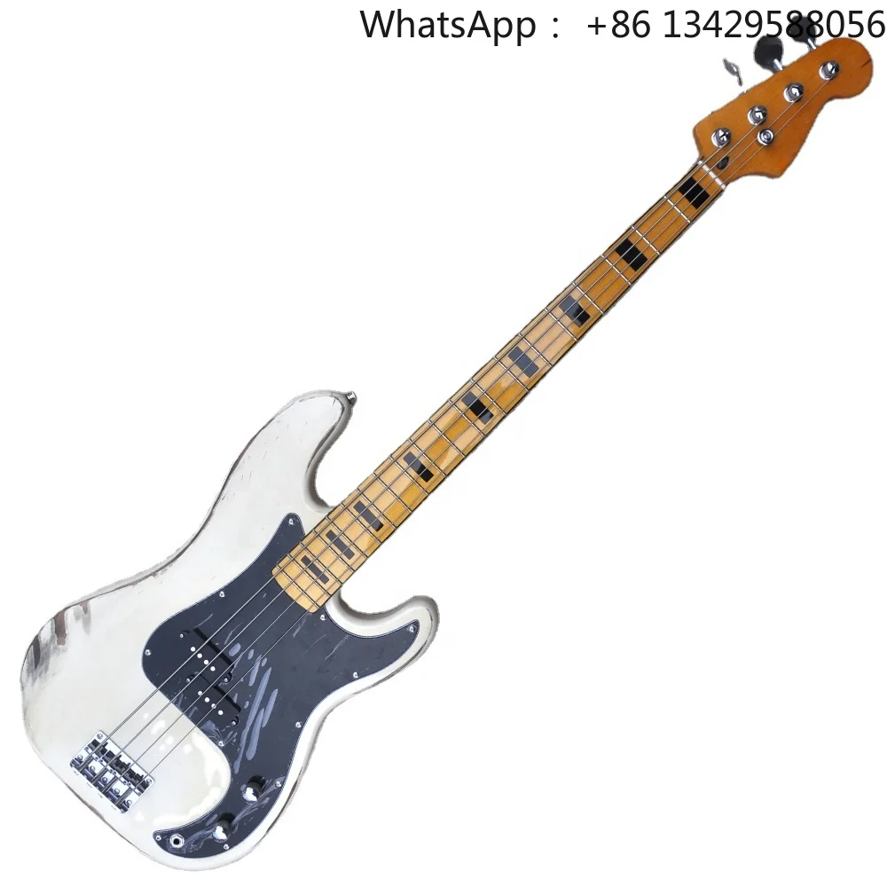 Flyoung Cream Retro Style Electric Bass 4 Strings Electric Bass Guitar Maple Fretboard Bass