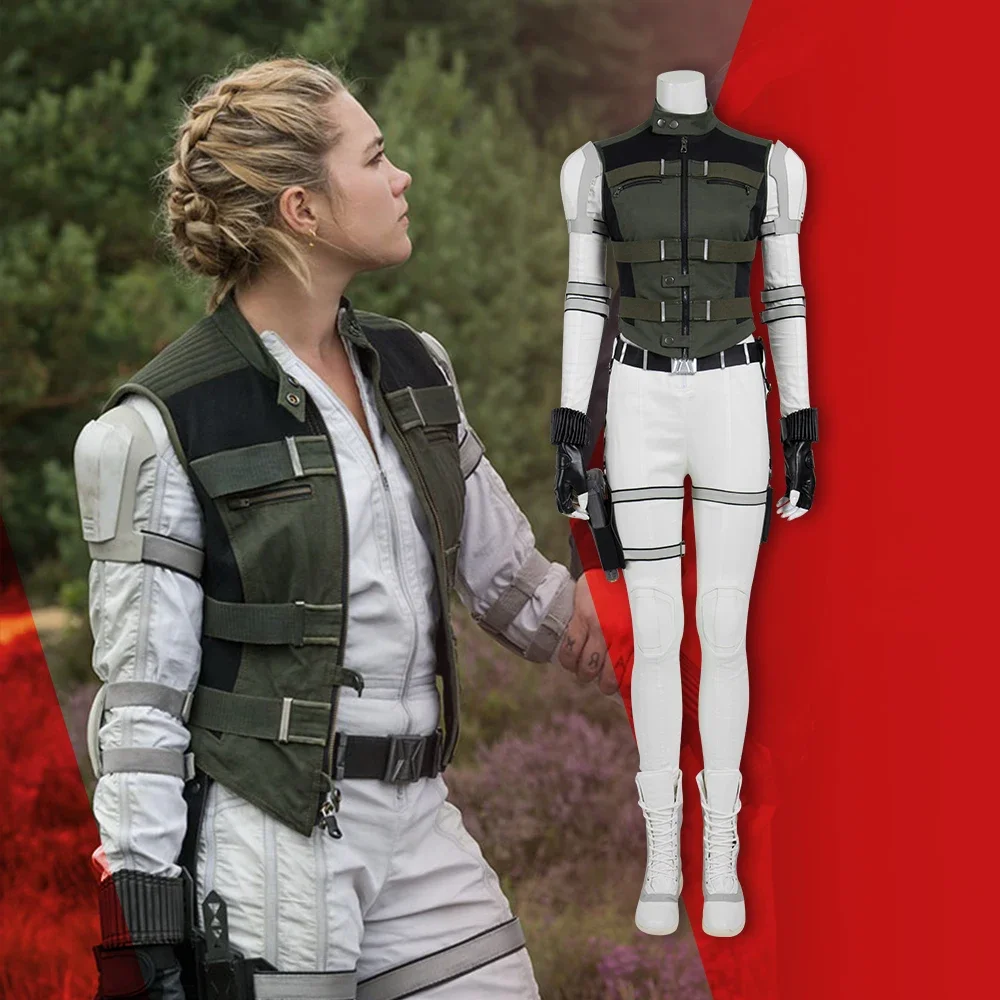 Woman Cosplay Costume Disguise Yelena Cosplay Jumpsuit White Jumpsuit Outfit Battle Suit with Vest Custom Made