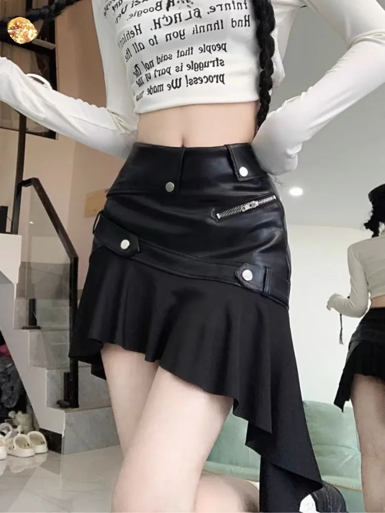 

Leather Skirt For Women Y2k Vintage Black Bodycon Skirts Spring Autumn New Faldas Mujer Moda 2025