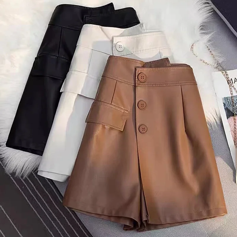 

PU Leather Culottes Women's Spring Autumn New Korean Style Ins Fashionable Chic Elegant Irregular High Waist Casual Skirt Z264