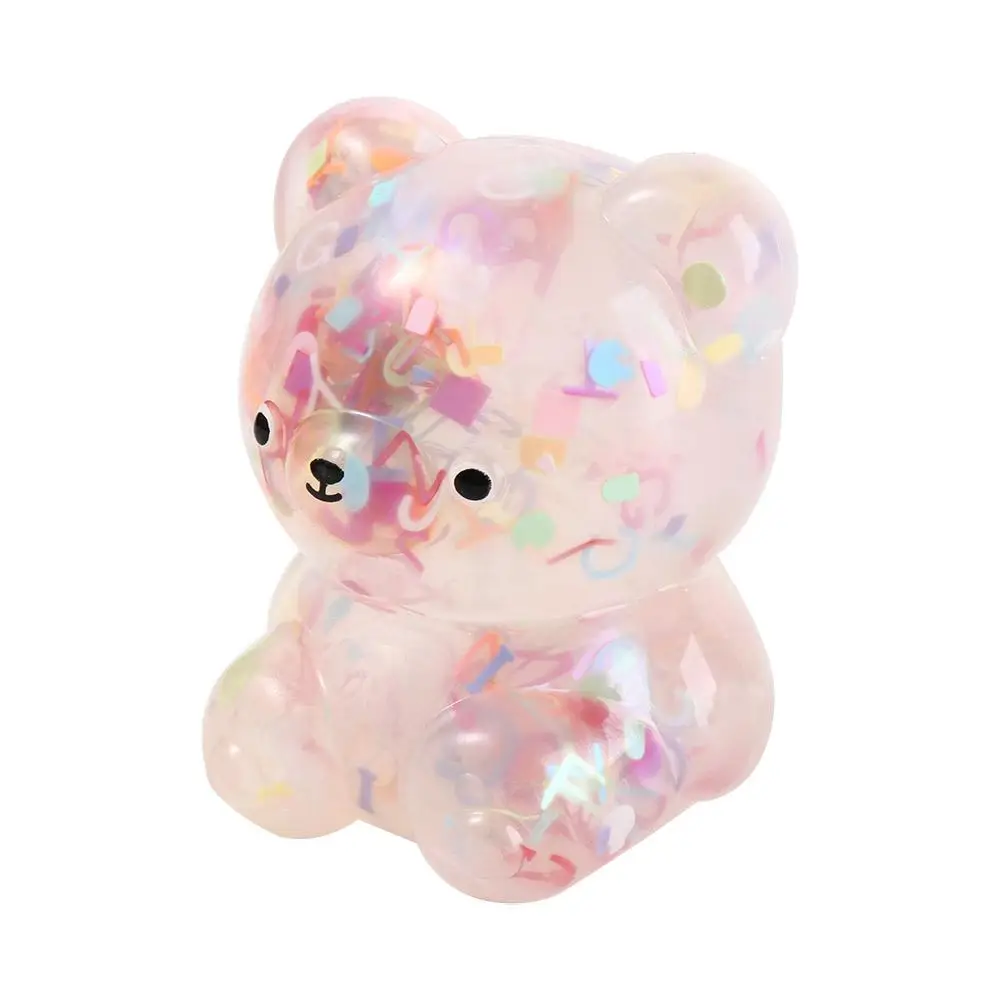 Children Supplies Cartoon Animals Bear Squeeze Toy Colorful Sequins Soft TPR Gummy Bear Squeezable Bear Toys Interactive Gift