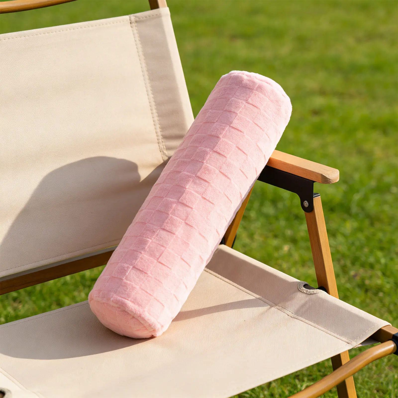 Neck Roll Pillow Cover Soft Round Cylinder Cushion Cover Pink Pillowcase for Office Bedroom Bedding Sleeping Cylinder Pillow
