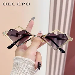 Metal Frames Heart Rimless Sunglasses Women Men Steampunk Luxury Brand Sun Glasses Female Gradient Hip Hop Eyewear UV400 Shades